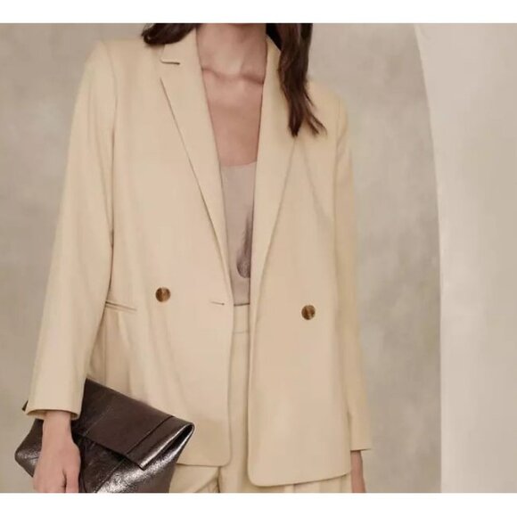 Banana Republic Women's Flannel Blazer Double Breasted Stretch Oyster Pearl Sz18 - Picture 2 of 8